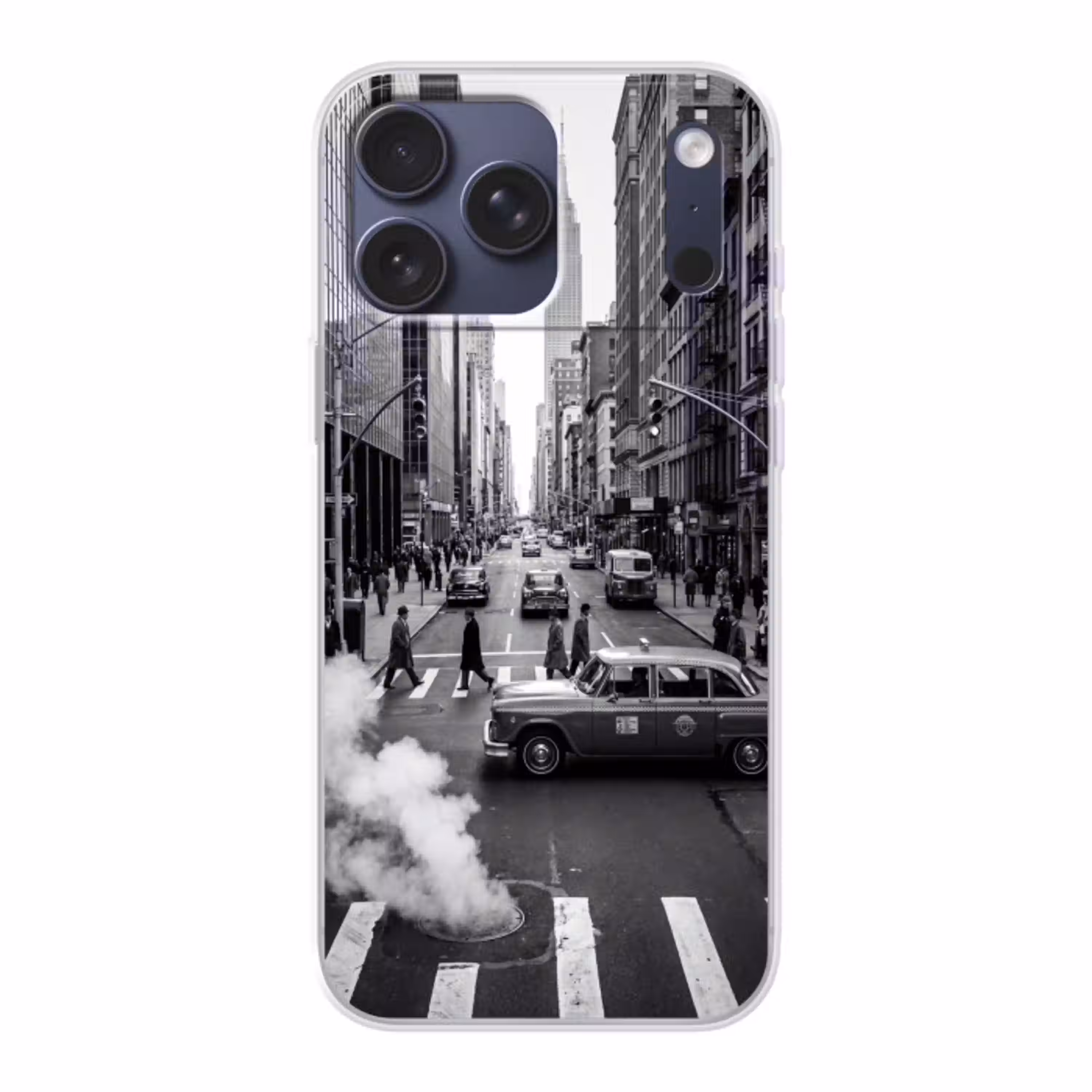 Stad - Straat - Gebouwen - Verkeer - Zwart-wit Telefoonhoesje iPhone 17 Pro Max klein -3d