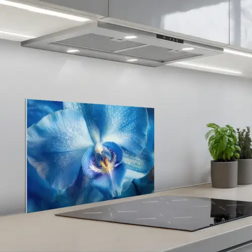 Blauw - Orchidee - Elegeant keuken achterwand spatscherm klein -3d_schuin