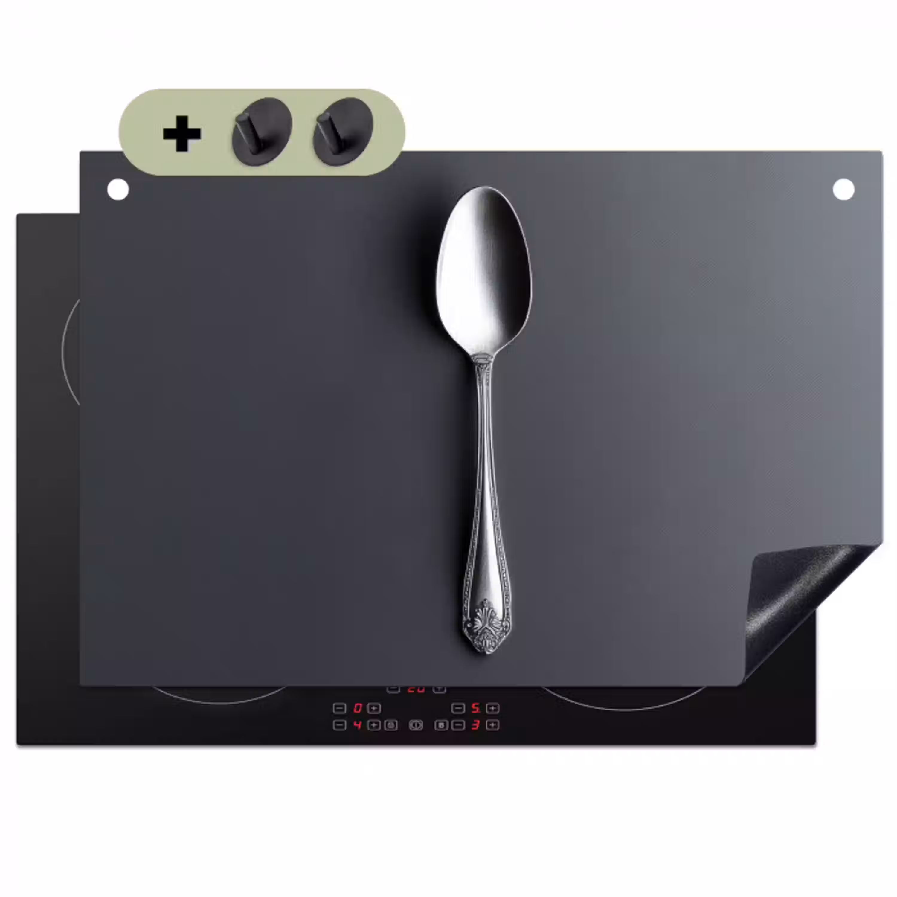 Zilver - Metaal - Lepel Inductie beschemer met haakjes klein -3d