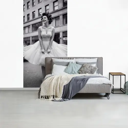 Retro - Vrouw - Zwart - Wit fotobehang vinyl groot -slaapkamer