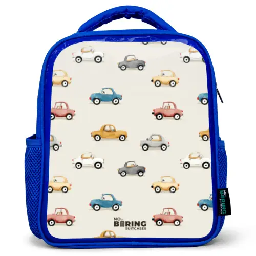 Kleurrijke retro autootjes Kinderrugzak - Blauw middel -3d