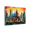 Neon Skyline - Graffiti - Kleurrijk - Gebouwen aluminium wit klein -3d