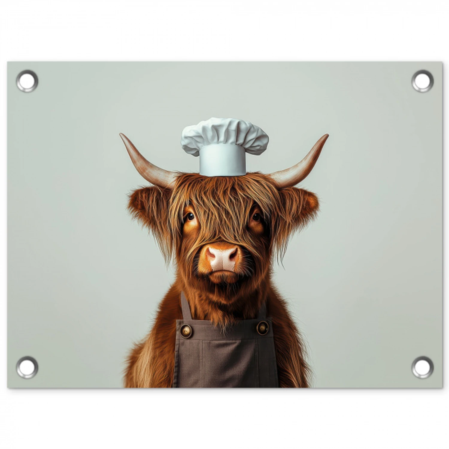 Schotse Hooglander - Bruin - Hoorns - Kokskleding tuinposter los doek klein -3d