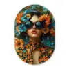 Vrouw - Bloemen - Oranje - Blauw - Modern Wandcirkel Ovaal Forex klein -3d