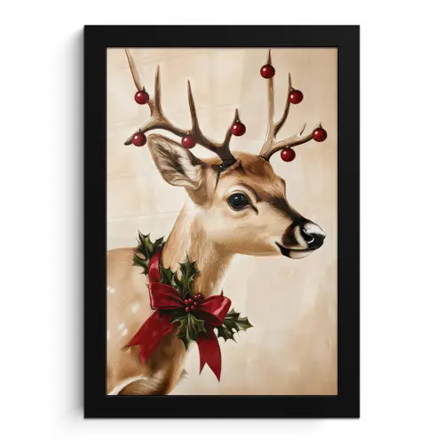Gewei - Kerst - Rendier - Rood fotolijst zwart zonder passe partout klein -3d