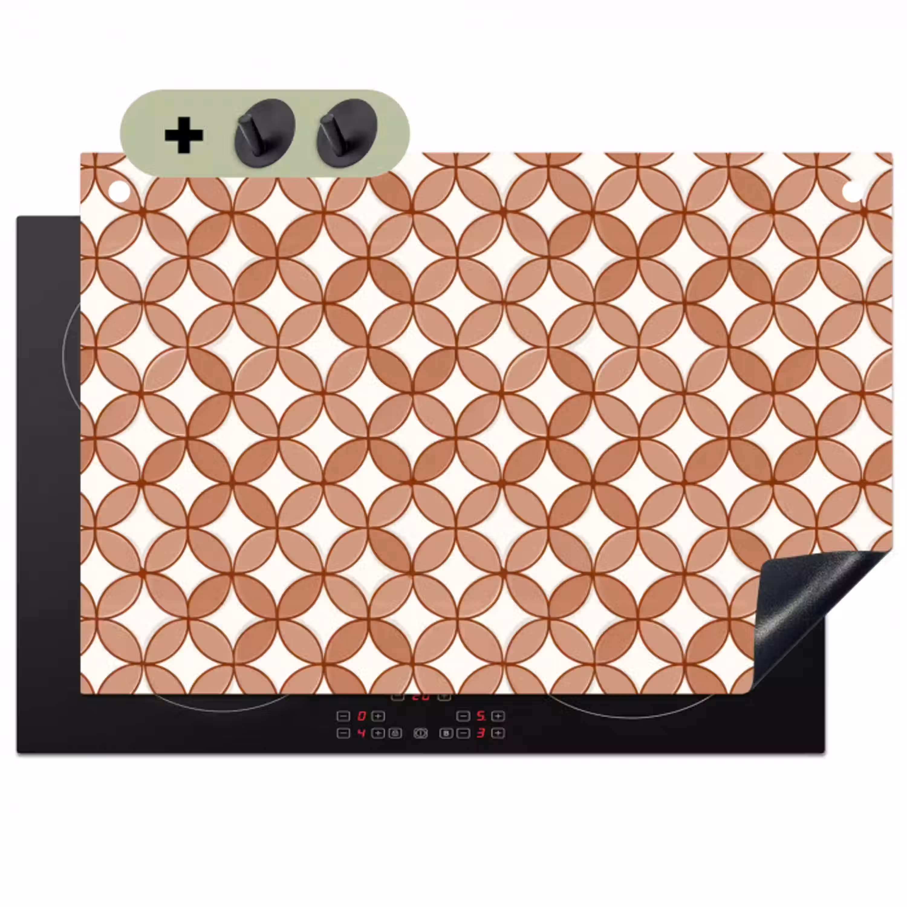 Geometrisch - Cirkels - Modern - Terracotta Inductie beschemer met haakjes klein 777 -3d