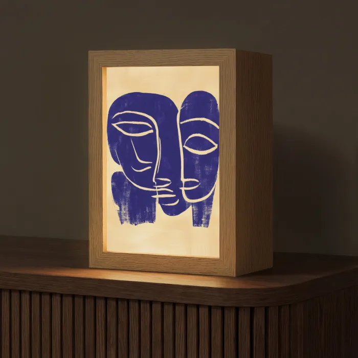 Okergeel - Blauw - Eenvoudige lijnen Light Box met kabel (Tafellamp) klein -z3d_website