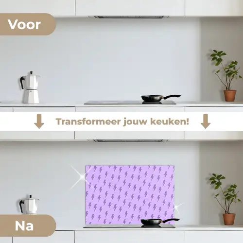 Bliksem - Paars - Lila keuken achterwand spatscherm klein 900 -voor_na_NL