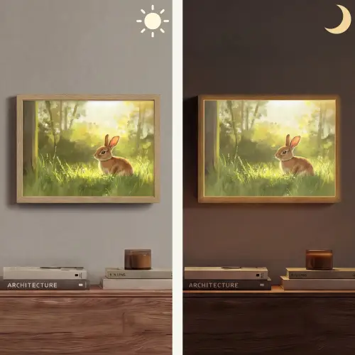 Konijn - Zonlicht - Bos Light Box met batterij (Wandlamp) middel -sfeer3