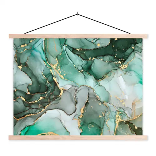 Goud - Marmer - Groen - Luxe - Marmerlook - Grijs textielposter latten blank klein -3d