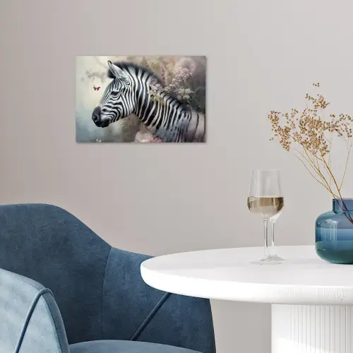 Zebra - Wilde dieren - Vlinder - Bloemen poster papier klein -sfeer3