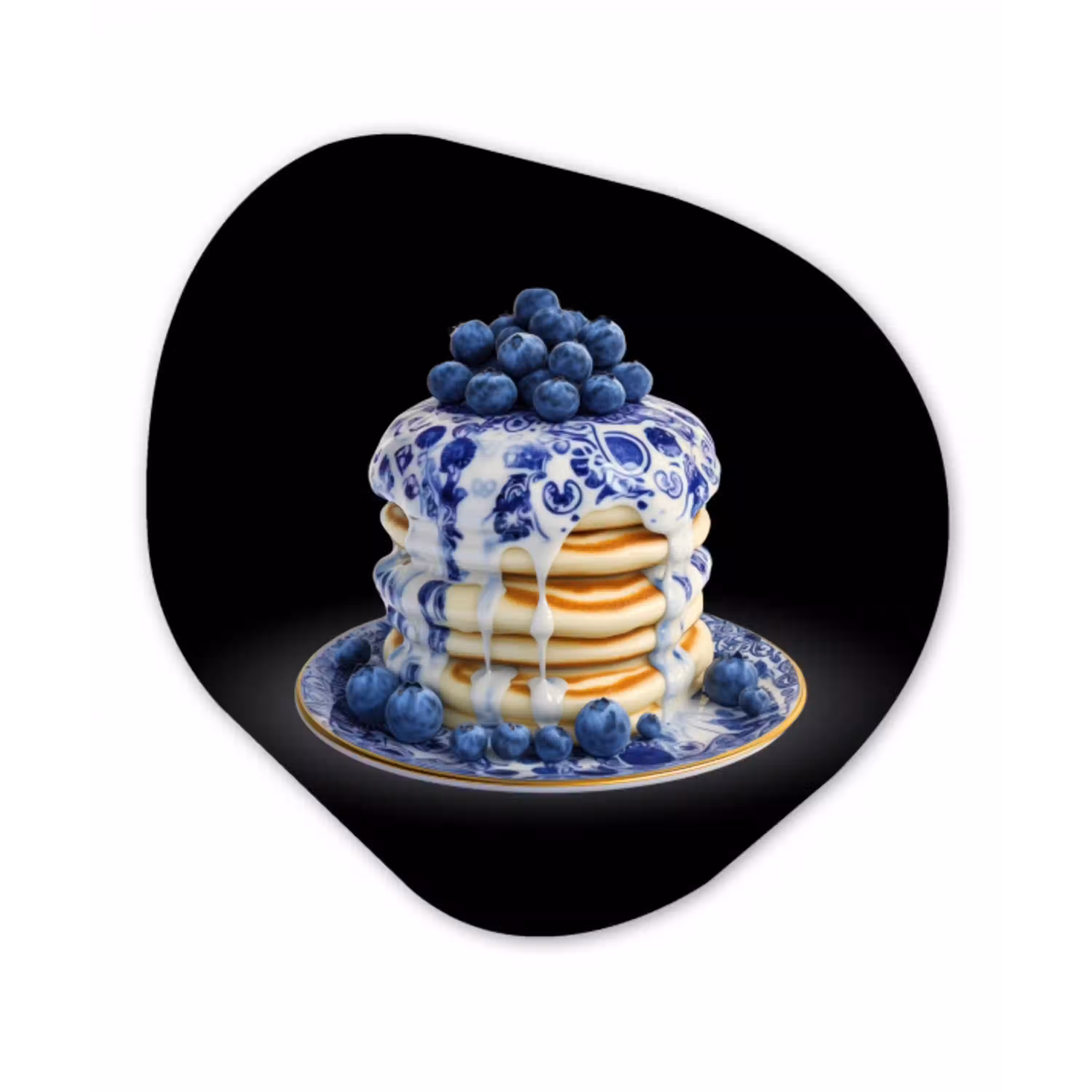Pannenkoeken - Blauwe Bessen - Bord Wandcirkel Organisch Aluminium middel -3d