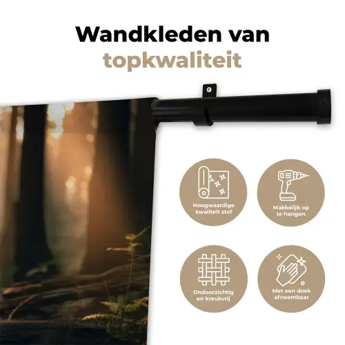 Konijn - Bos - Zonnestralen Wandkleed katoen klein -sfeer2