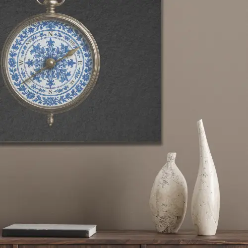 Kompas - Delfts blauw - Zwart PET vilt klein -sfeer6_closeup
