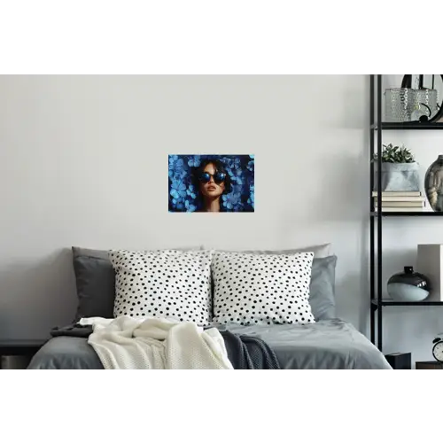 Vrouw - Blauw - Bloemen - Vlinders - Natuur Muursticker klein -slaapkamer