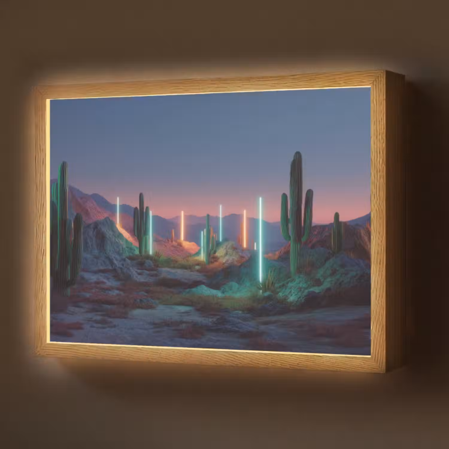 Lightbox - Wandlamp - Cactus - Lichtzuilen - Zonsondergang