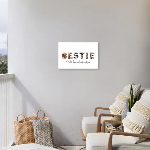 Bestie - Lettercollage Tuinposter op houten frame 2 cm dik klein -sfeer1