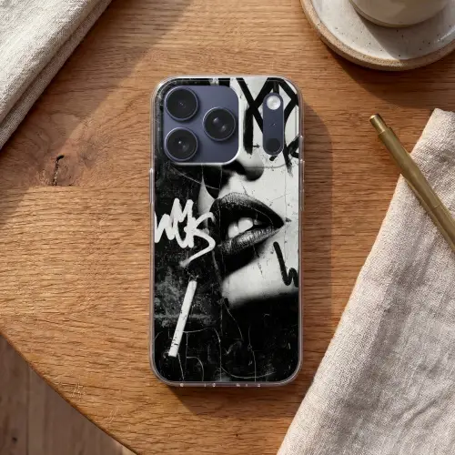 Gezicht - Mond - Graffiti - Zwart Telefoonhoesje iPhone 17 Pro klein -sfeer1