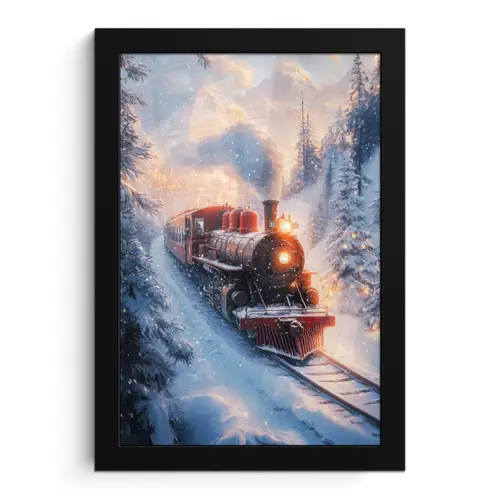Kersttrein - Sneeuw - Winter - Kerst fotolijst zwart zonder passe partout klein -3d