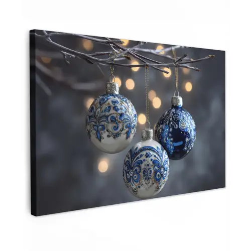 Kerstbal - Versierd - Blauw canvas 2cm klein -z3d