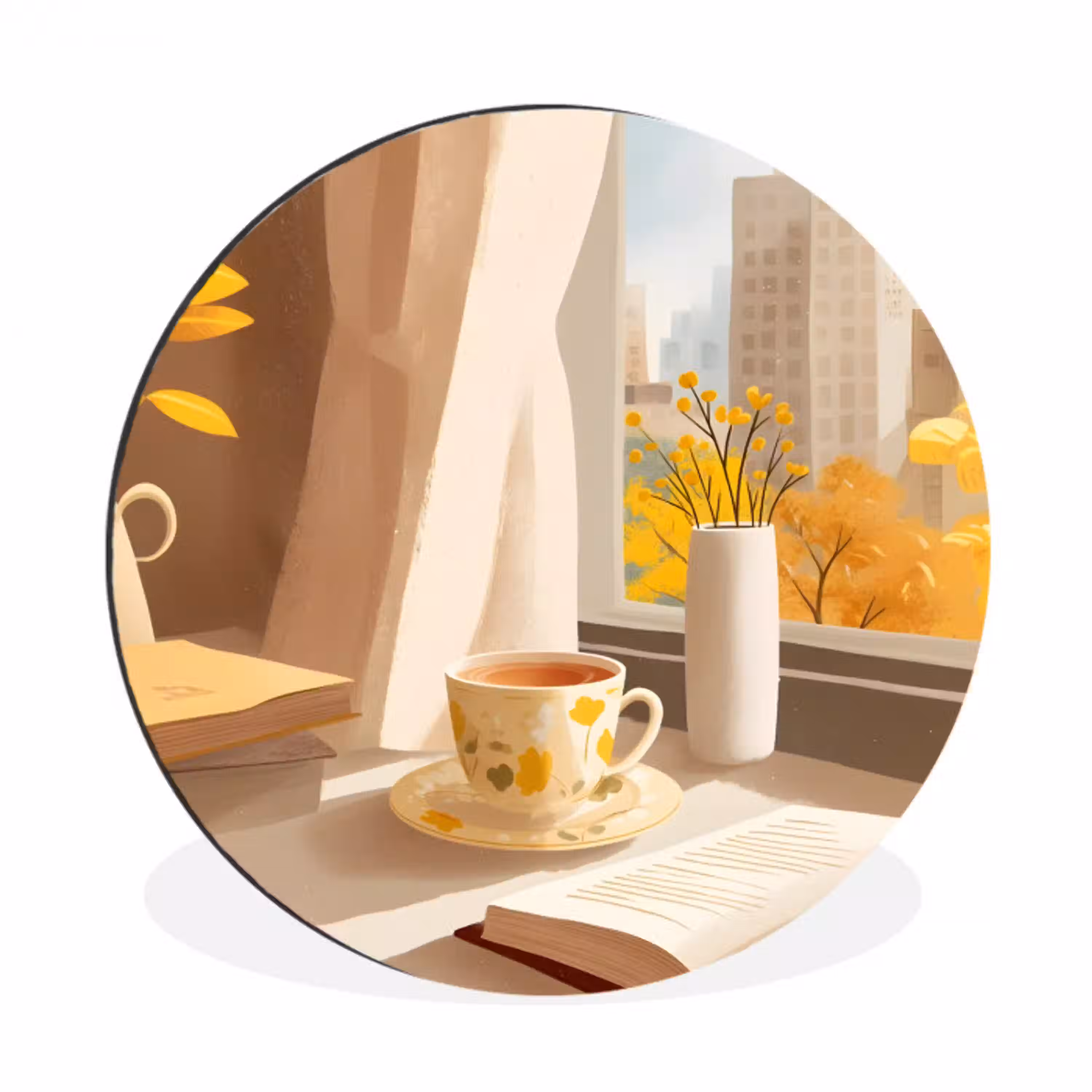 Thee - Boek - Thee - Herfst Wandcirkel aluminium klein -3d