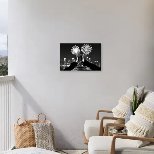 Vuurwerk - Proosten - Skyline - Champagne Tuinposter op houten frame 2 cm dik klein -sfeer1