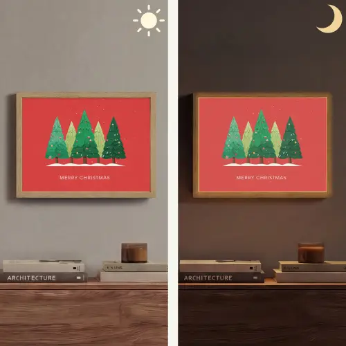 Minimalistisch - Kerstbomen - Rood - Sneeuw Light Box met batterij (Wandlamp) middel -sfeer3