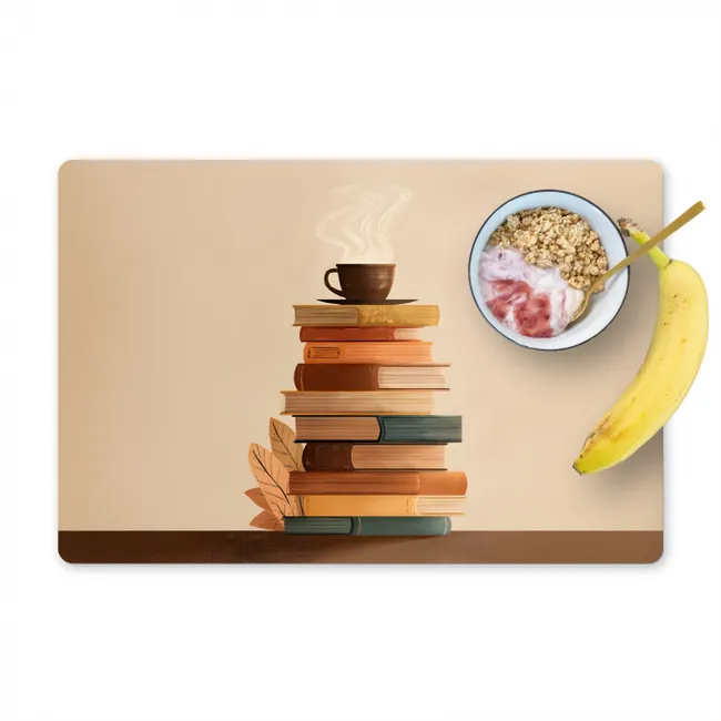 Boeken - Toren - Koffie - Beige Placemat vinyl groot -zzzproduct_Kitchenyeah-website