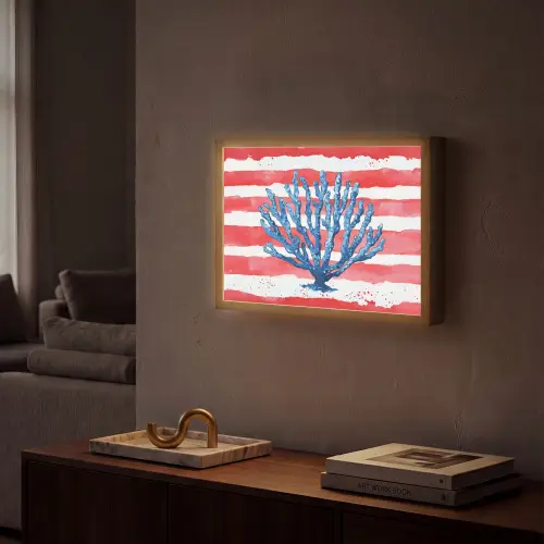 Koraal - Verfstructuur - Rood - Blauw Light Box met batterij (Wandlamp) middel -sfeer1