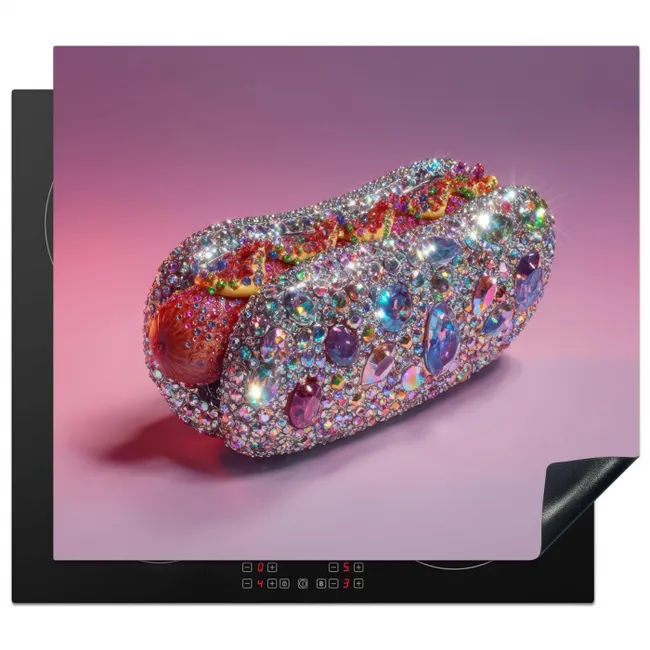 Hotdog - Steentjes - Glitters - Paars Inductie beschermer vinyl 3mm middel -3d