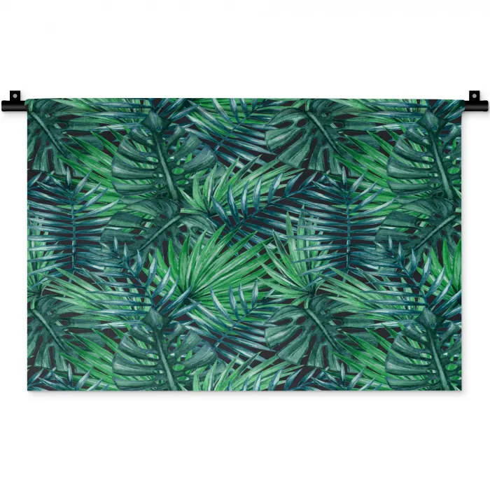 Blauw - Palmbladeren - Afsnijding Wandkleed katoen klein 269 -zz3d