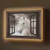 Doorkijk - Paard - Wit - Winterlandschap - Sneeuw Light Box met batterij (Wandlamp) middel -z3d_website