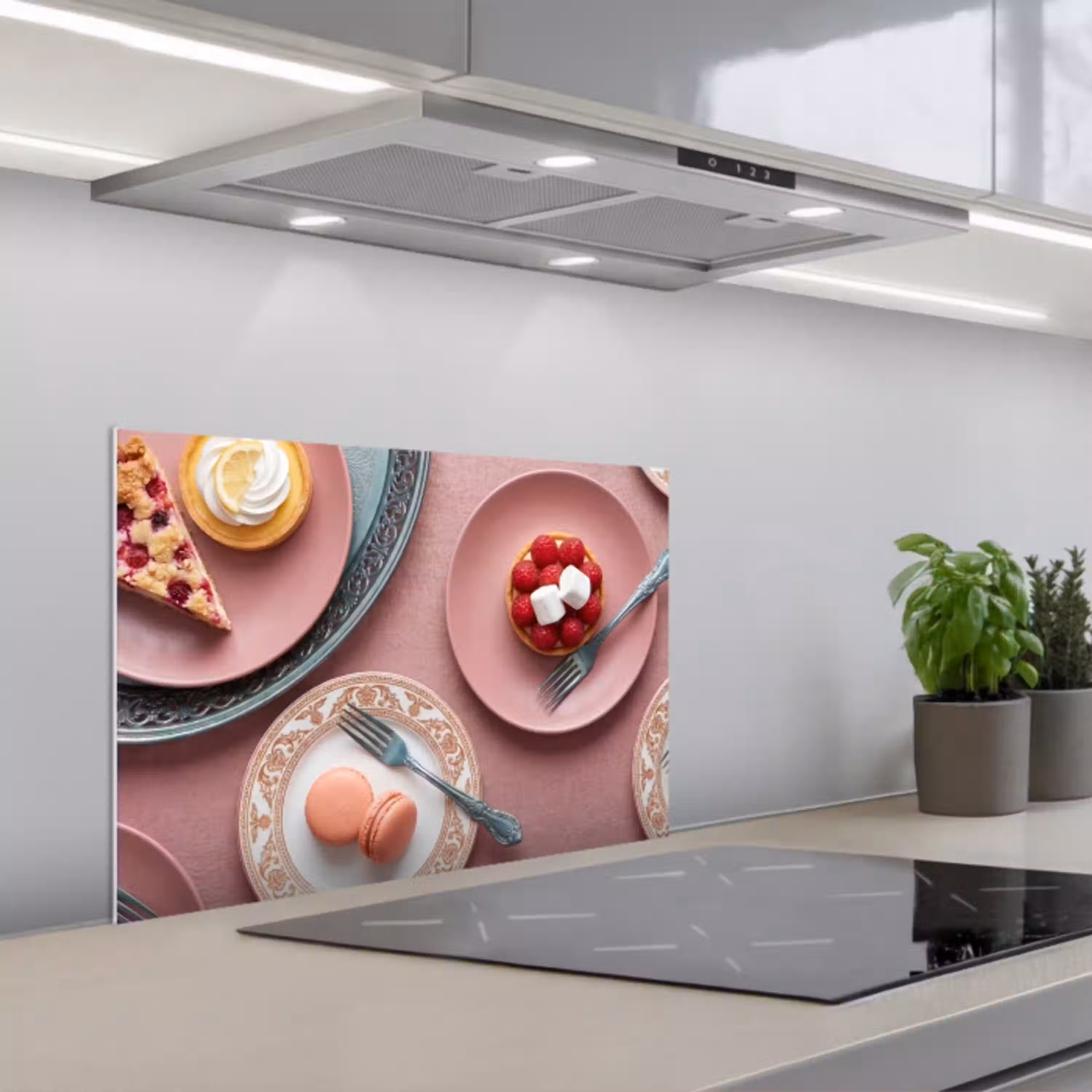 Dessert - Taart - Gebak - Zoet - Roze keuken achterwand spatscherm klein -3d_schuin