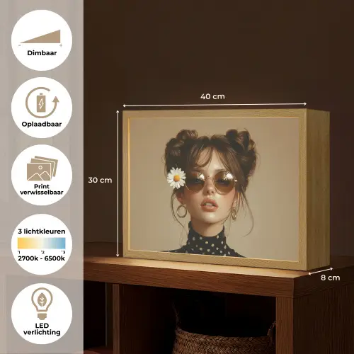 Vrouw - Beige - Bloem - Modern - Portret Light Box met batterij (Wandlamp) middel -USP_websiteoverzichtNL