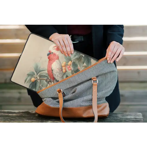 Roze kuifkaketoe - Tak met vruchten - Bladeren laptophoes neopreen klein -tas