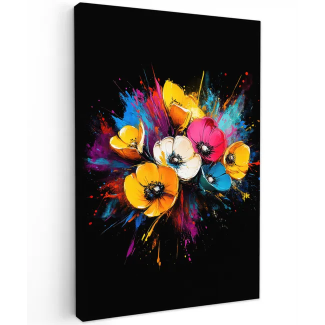 Bloemen - Kleurrijk - Graffiti - Modern - Boeket Tuinposter op houten frame 2 cm dik klein -3d