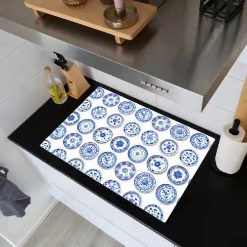 Borden - Bloemen - Patroon - Blauw Inductie beschemer met haakjes klein 777 -sfeer1