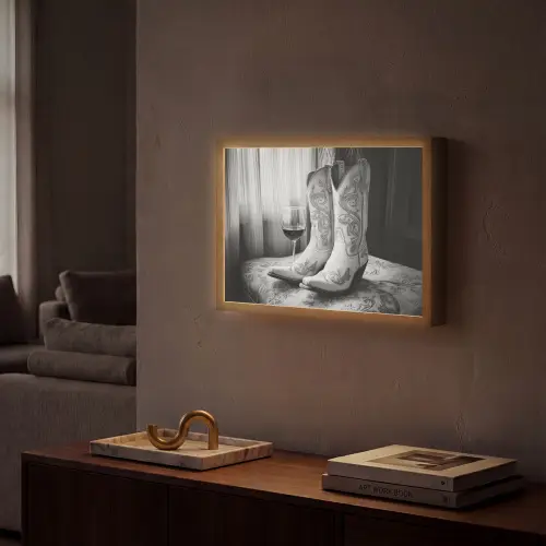 Wijn - Cowboylaarzen - Raamlicht - Wit Light Box met batterij (Wandlamp) middel -sfeer1
