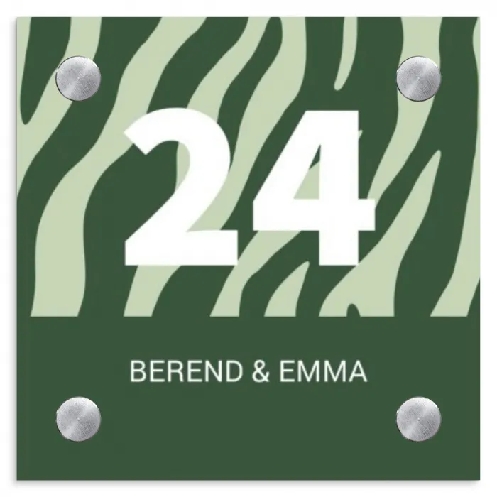 Groen zebra - Klassiek Naambord Vierkant klein -3d