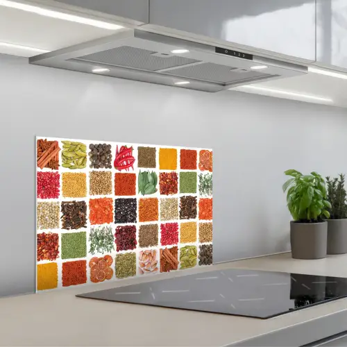 Vierkanten - Specerijen - Kruiden - Grafisch keuken achterwand spatscherm klein -3d_schuin