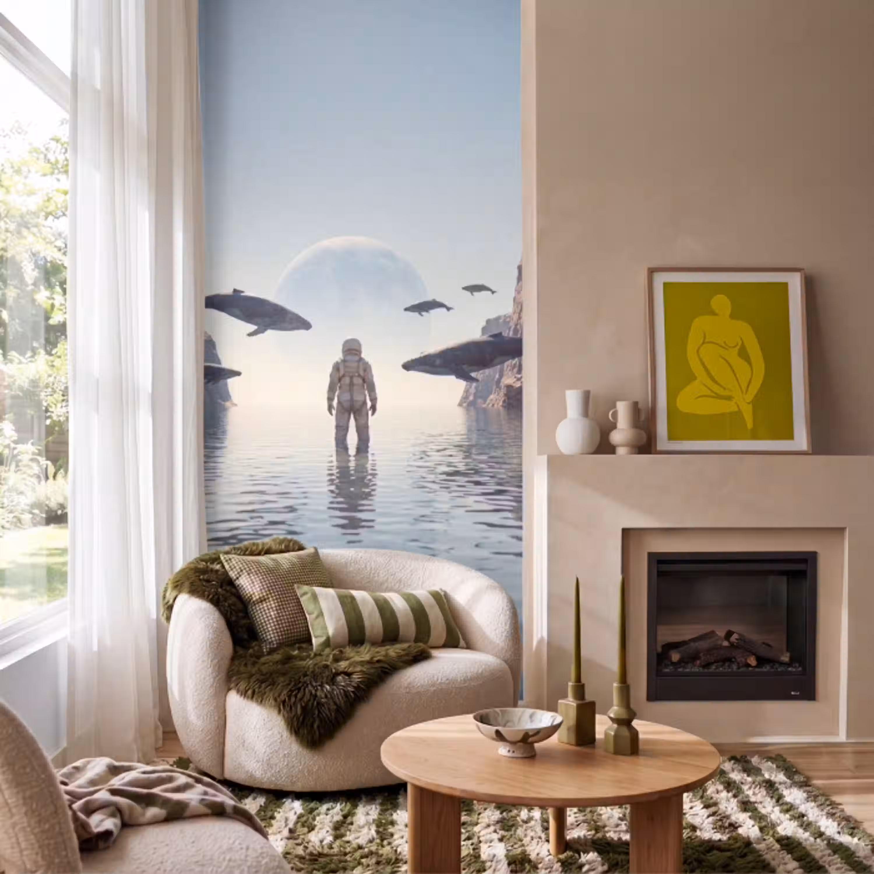 Ruimtevaarder - Walvis - Fantasie Behang Vlies klein -sfeer2