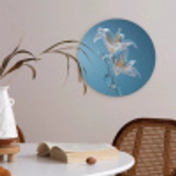 Lelies - Blauw - Glazen Akoestische PET Vilt - Rond klein -sfeer3