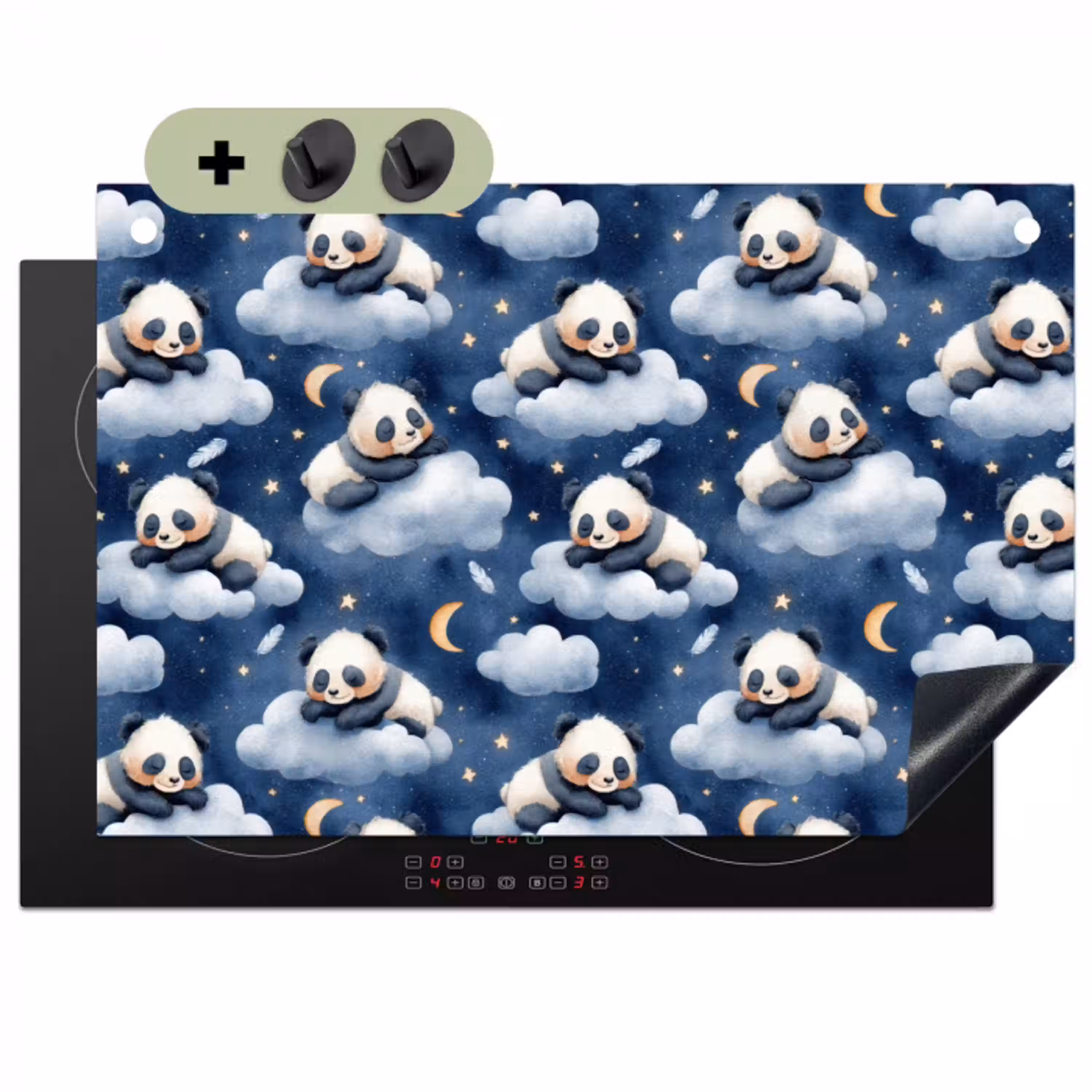 Panda's - Slapen - Blauw Inductie beschemer met haakjes klein 777 -3d