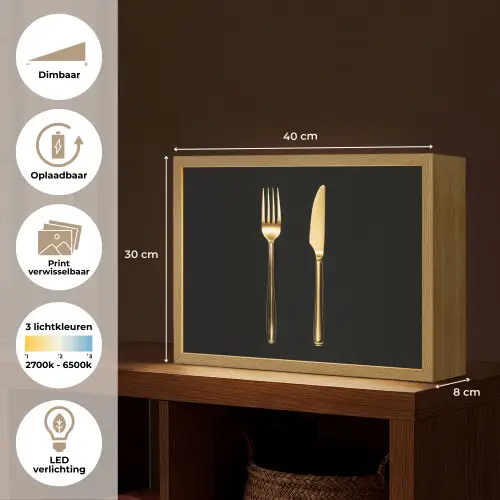 Bestek - Goud - Mes - Vork Light Box met batterij (Wandlamp) middel -USP_websiteoverzichtNL