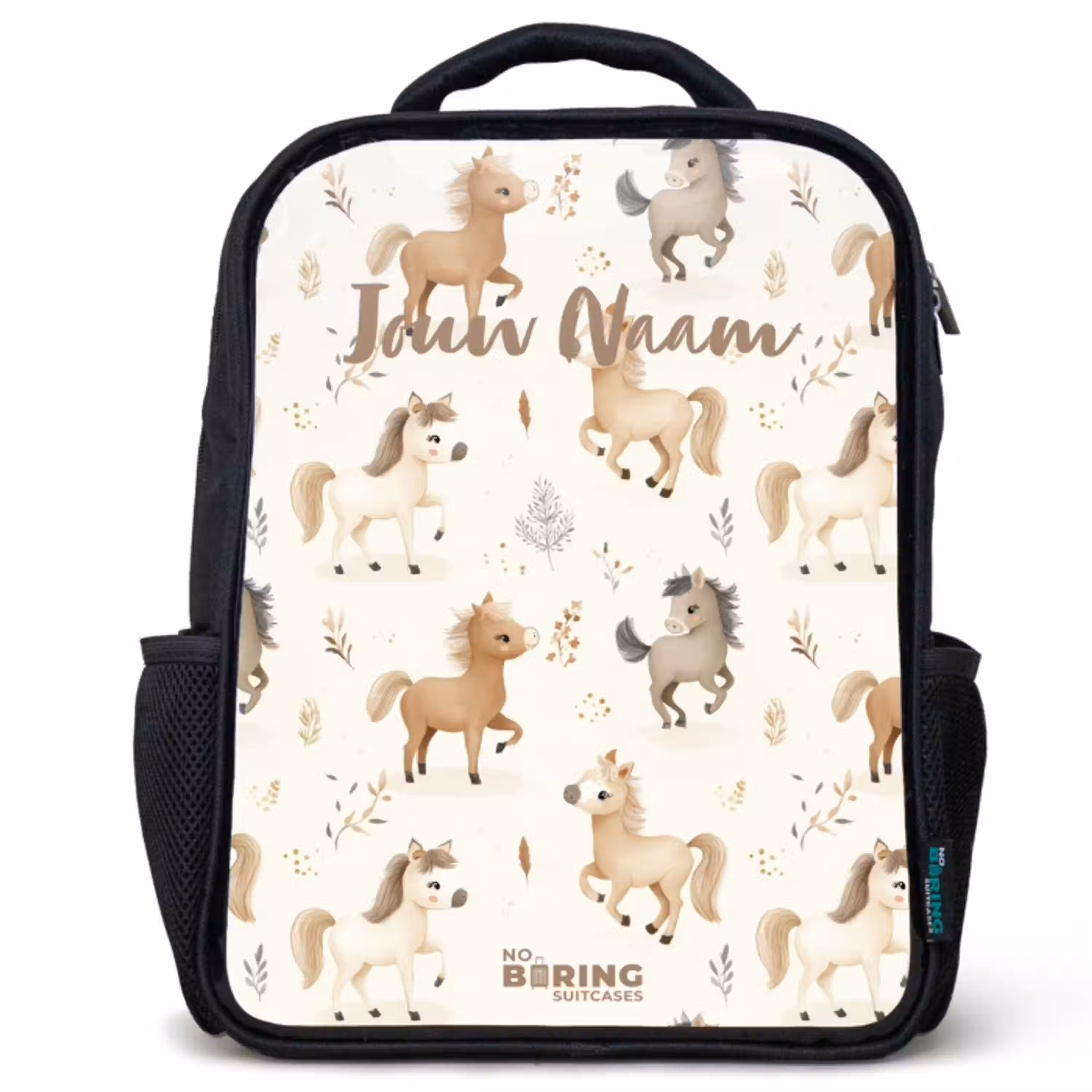 Patroon van veulens in beige en bruin kleuren Rugzak - Zwart middel -3d