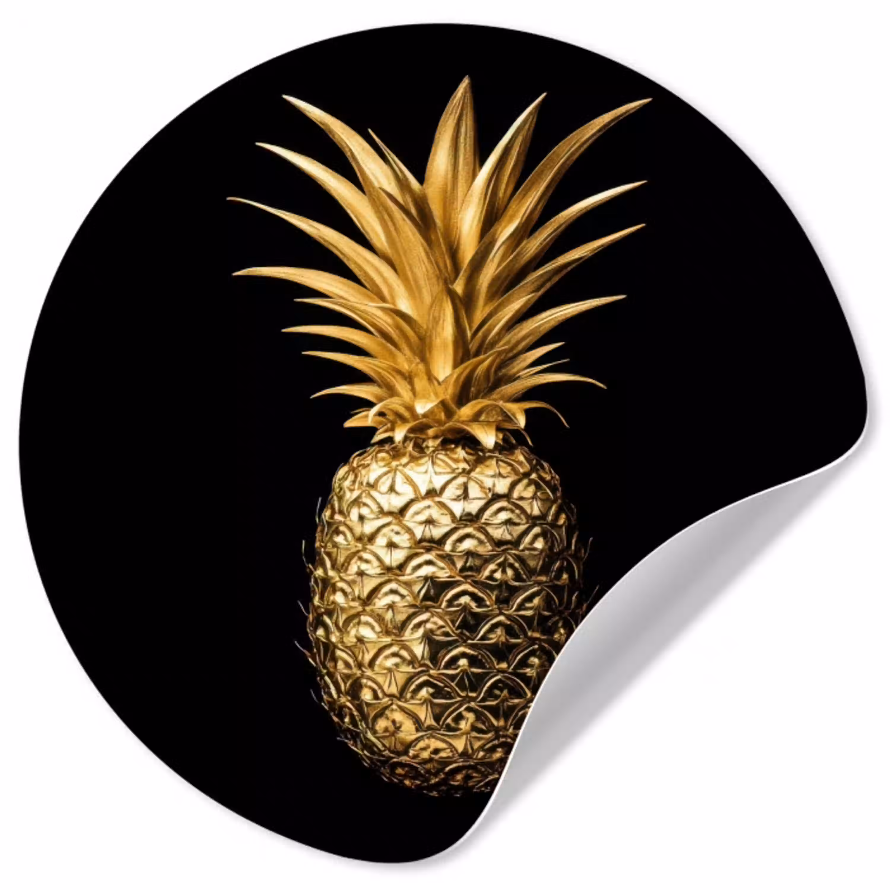 Ananas - Zwart - Goud - Luxe Wandcirkel behangsticker klein -3d