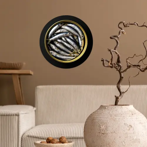 Sardines - Vissen - Rond - Zwart Wandcirkel behangsticker klein -sfeer1