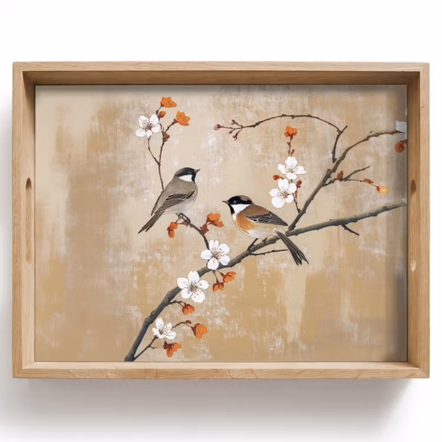 Tablett - Vögel - Blütenzweig - Orange