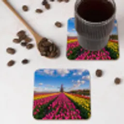 Tulpen - Holland - Molen - Kleurrijk onderzetter kurk middel -sfeer2