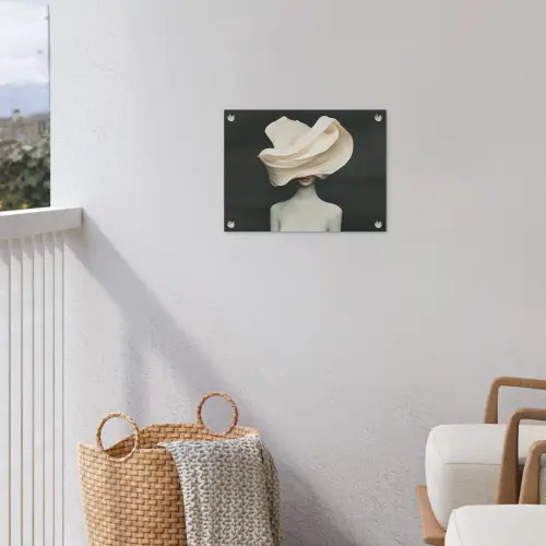 Vrouw - Beige - hoed tuinposter los doek klein -sfeer8